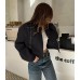 Modegal Women's Spring Varsity Bomber Jackets Long Sleeve Cropped Button Down Casual Coat with Pockets Outwear