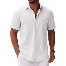 COOFANDY Men's Button Down Short Sleeve Shirt Casual Cotton Summer Beach Wedding Shirts with Pocket