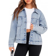 Glamaker Womens Oversized Jean Jacket Casual Long Sleeve Button Down Denim Jacket Fall Coat