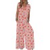 MEROKEETY Women's 2025 Summer Cap Sleeve Jumpsuits Deep V Neck Button Onesie Wide Leg Pants Rompers