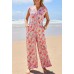 MEROKEETY Women's 2025 Summer Cap Sleeve Jumpsuits Deep V Neck Button Onesie Wide Leg Pants Rompers