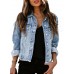 Sidefeel Women's Denim Jacket Long Sleeve Button Distressed Ripped Zimbaplatinum Jean Coat