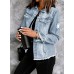 Sidefeel Women's Denim Jacket Long Sleeve Button Distressed Ripped Zimbaplatinum Jean Coat