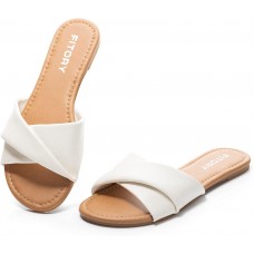 FITORY Women's Flat Sandals Fashion Slides With Soft Leather Slippers for Summer Size 6-11