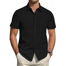 J.VER Men's Short Sleeve Dress Shirts Stretch Stain Shield Casual Button Down Shirts Solid Formal Shirt