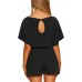 Vetinee Womens Summer Belted Romper Keyhole Back Short Sleeve Jumpsuit Playsuit