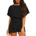 Vetinee Womens Summer Belted Romper Keyhole Back Short Sleeve Jumpsuit Playsuit