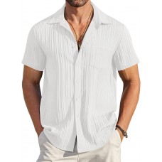 COOFANDY Men's Casual Button Down Shirts Short Sleeve Textured Summer Beach Shirt with Pocket