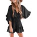 Valphsio Womens V Neck Beach Romper Ruffle Layered Drawstring Waisted Shorts Jumpsuit