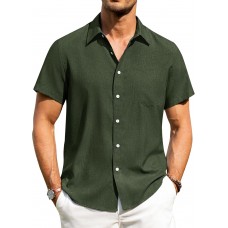 Alimens & Gentle Mens Linen Shirts Short Sleeve Button Down Shirts Wrinkle Free Casual Vacation Beach Summer Tops