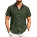 Alimens & Gentle Mens Linen Shirts Short Sleeve Button Down Shirts Wrinkle Free Casual Vacation Beach Summer Tops