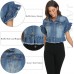 MISS MOLY Women's Denim Jacket Ruffle Sleeve Button Down Distressed Summer Cropped Jean Jackets