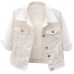 Locachy Womens 3/4 Sleeve Short Denim Jacket Lapel Button Down Cropped Trucker Jean Jackets Coats
