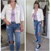 Locachy Womens 3/4 Sleeve Short Denim Jacket Lapel Button Down Cropped Trucker Jean Jackets Coats