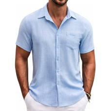 COOFANDY Mens Button Down Short Sleeve Shirt Casual Shirts Summer Beach Textured Shirts with Pocket
