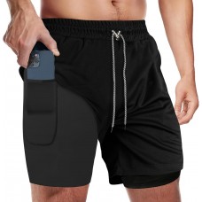 candyfouse Men's 2 in 1 Running Shorts, Quick Dry Workout Shorts with Liner, Athletic Shorts with Zip Pockets and Towel Loop
