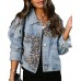 RINTONIX Womens Button Down Distressed Leopard Denim Jean Jacket Washed Long Sleeve Ripped Cheetah Jean Coat