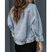 RINTONIX Womens Button Down Distressed Leopard Denim Jean Jacket Washed Long Sleeve Ripped Cheetah Jean Coat