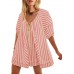 Yanekop Womens Romper Dress with Shorts Striped Romper Overall Oversized Short Jumpsuit V Neck Puff Sleeve Mini Dress