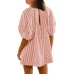 Yanekop Womens Romper Dress with Shorts Striped Romper Overall Oversized Short Jumpsuit V Neck Puff Sleeve Mini Dress