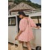 Yanekop Womens Romper Dress with Shorts Striped Romper Overall Oversized Short Jumpsuit V Neck Puff Sleeve Mini Dress