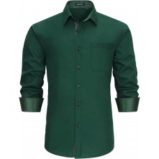 HISDERN Mens Business Dress Shirts Long Sleeve Casual Button Down Shirt Formal Inner Collar Contrast Shirt for Men Wedding