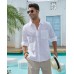 J.VER Men's Linen Shirts Casual Button Down Long Sleeve Shirt Solid Spread Collar Summer Beach Shirts with Pocket