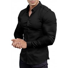 Men’s Muscle Fit Dress Shirts Athletic Slim Fit Long Sleeve Stretch Casual Button Down Shirt