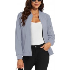 MAGCOMSEN Women's Jacket Lightweight Bomber Jackets 5 Pockets Windbreaker Zip-up Casual Moto Outwear