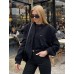 Womens Cropped Bomber Jacket Button Down Varsity Jackets Shackets with Pockets