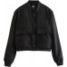 Womens Cropped Bomber Jacket Button Down Varsity Jackets Shackets with Pockets