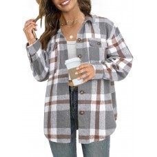 NIeyook Women's Casual Plaid Flannel Shacket Jacket Oversized Button Down Long Sleeve Fall Shirts Jacket Lapel Coats Tops