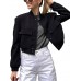 Lumister Women's Fashion Cropped Button Down Lightweight Cropped Bomber Jacket Varsity Shacket with Side Pockets