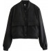 Lumister Women's Fashion Cropped Button Down Lightweight Cropped Bomber Jacket Varsity Shacket with Side Pockets