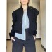 Lumister Women's Fashion Cropped Button Down Lightweight Cropped Bomber Jacket Varsity Shacket with Side Pockets