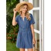 Simplee Womens Summer Denim Romper 2025 Casual Short Sleeve Beach Jean Romper Overall Shorts with Pockets