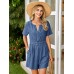 Simplee Womens Summer Denim Romper 2025 Casual Short Sleeve Beach Jean Romper Overall Shorts with Pockets