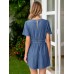 Simplee Womens Summer Denim Romper 2025 Casual Short Sleeve Beach Jean Romper Overall Shorts with Pockets