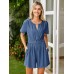 Simplee Womens Summer Denim Romper 2025 Casual Short Sleeve Beach Jean Romper Overall Shorts with Pockets