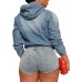 Women's Half Zip Denim Hoodie Pullover Jacket Jean Tops
