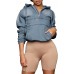 Women's Half Zip Denim Hoodie Pullover Jacket Jean Tops