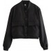 imbpceu Women Bomber Jacket Casual Long Sleeve Button Down Varsity Jackets with Pockets