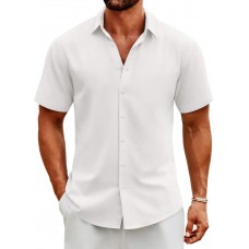 COOFANDY Men's Button Down Shirts Short Sleeve Casual Cotton Shirts Summer Beach Wedding Shirts