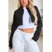 Women's Cropped Jacket Casual Zip Up Long Sleeve Lapel Crop Tops Jackets Coat