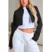 Women's Cropped Jacket Casual Zip Up Long Sleeve Lapel Crop Tops Jackets Coat