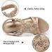 TEMOFON Women's Low Wedge Heels Summer Dressy Platform Sandals Elastic Ankle Strap Open Toe Flower Shoes