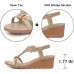 TEMOFON Women's Low Wedge Heels Summer Dressy Platform Sandals Elastic Ankle Strap Open Toe Flower Shoes