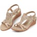 TEMOFON Women's Low Wedge Heels Summer Dressy Platform Sandals Elastic Ankle Strap Open Toe Flower Shoes
