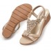 TEMOFON Women's Low Wedge Heels Summer Dressy Platform Sandals Elastic Ankle Strap Open Toe Flower Shoes