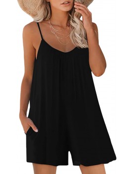 Womens Summer Casual Sleeveless Romper Loose Adjustable Spaghetti Strap Shorts Jumpsuits with Pockets 2025 Clothes